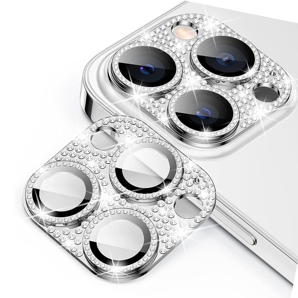 Glitter Panssarilasi Takakameroille alumiiniseos iPhone 14 Pro Max hopea