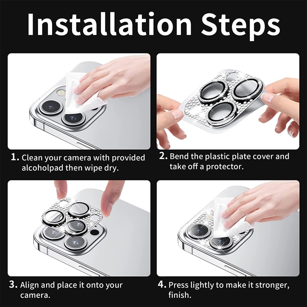 Glitter Panssarilasi Takakameroille alumiiniseos iPhone 14 Pro liila