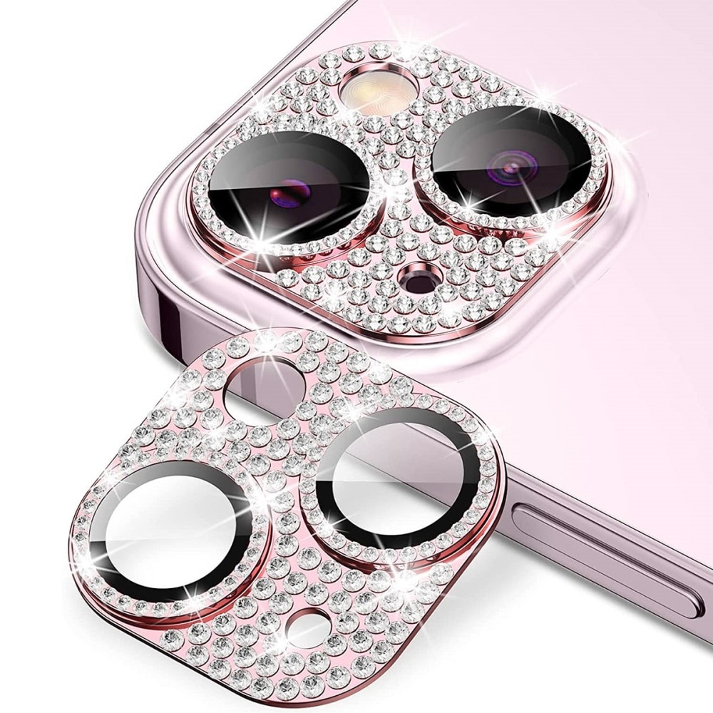 Glitter Panssarilasi Takakameroille alumiiniseos iPhone 15 Plus vaaleanpunainen