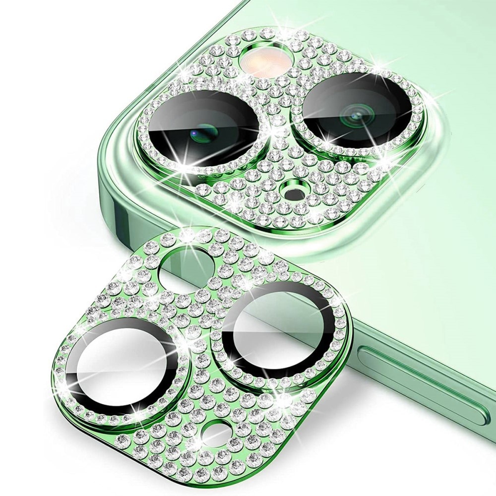 Glitter Panssarilasi Takakameroille alumiiniseos iPhone 15 vihreä