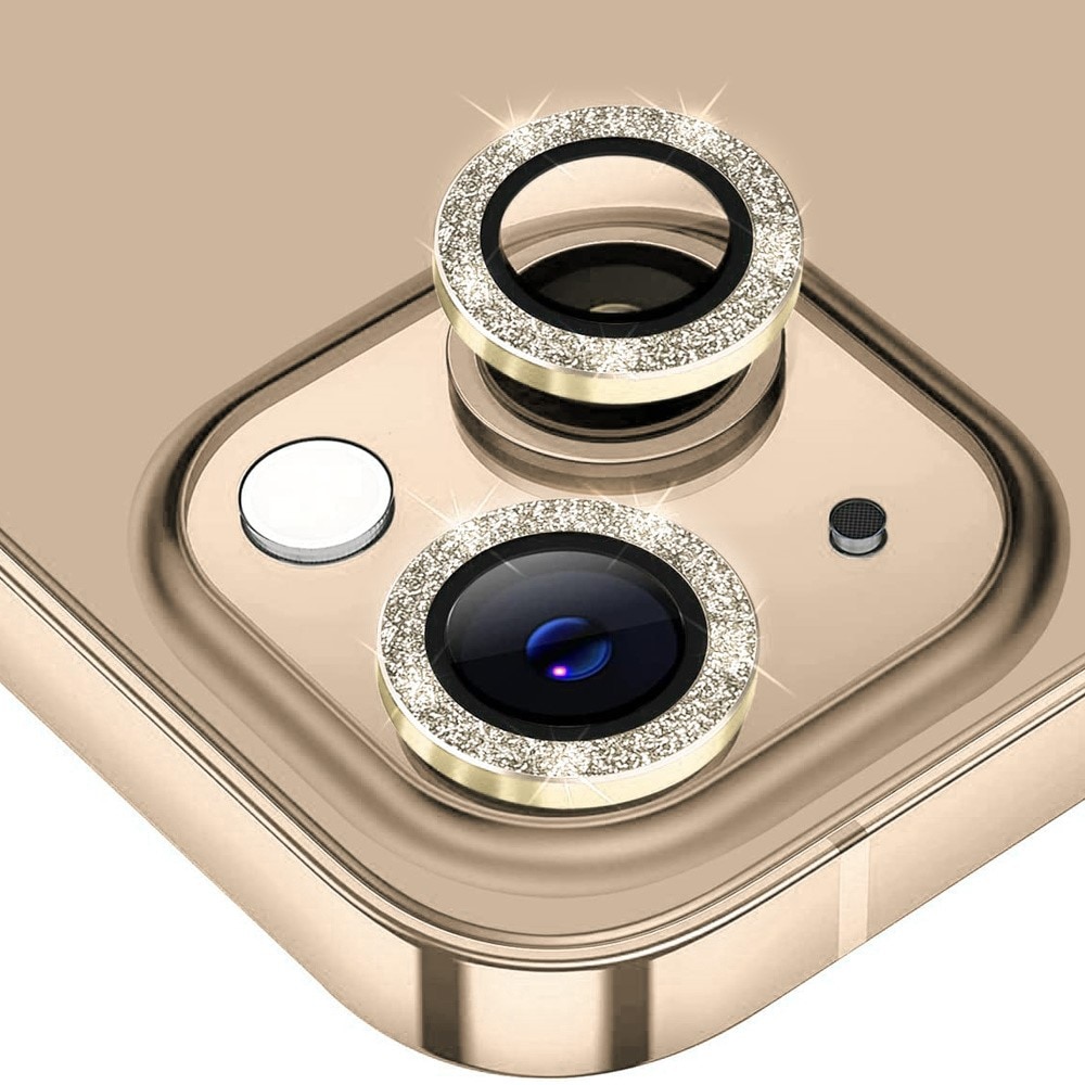 Glitter Linssinsuojus lasi+alumiiniseos iPhone 15 Plus kulta
