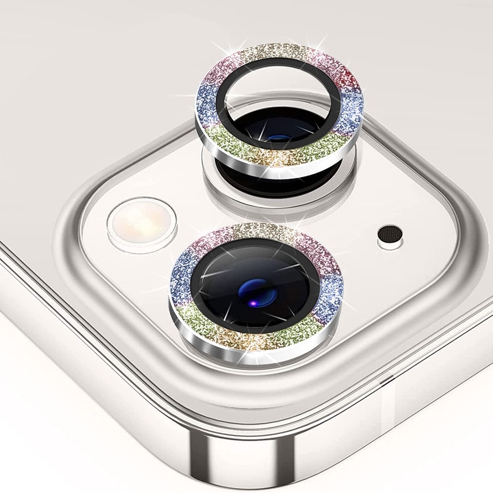 Glitter Linssinsuojus lasi+alumiiniseos iPhone 15 Plus sateenkaari