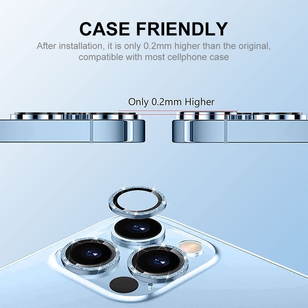 Glitter Linssinsuojus lasi+alumiiniseos iPhone 15 Pro Max vaaleansininen