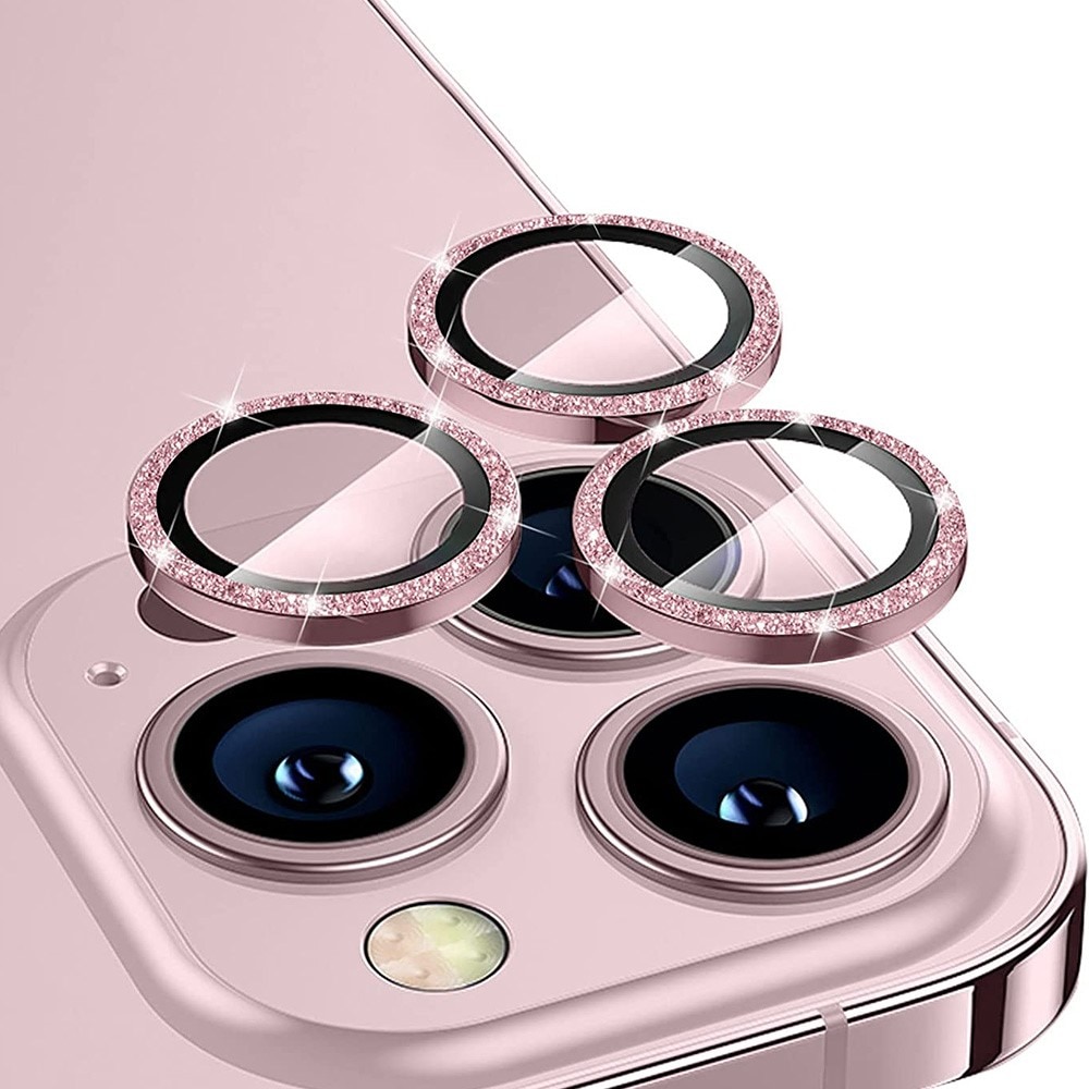 Glitter Linssinsuojus lasi+alumiiniseos iPhone 15 Pro Max vaaleanpunainen
