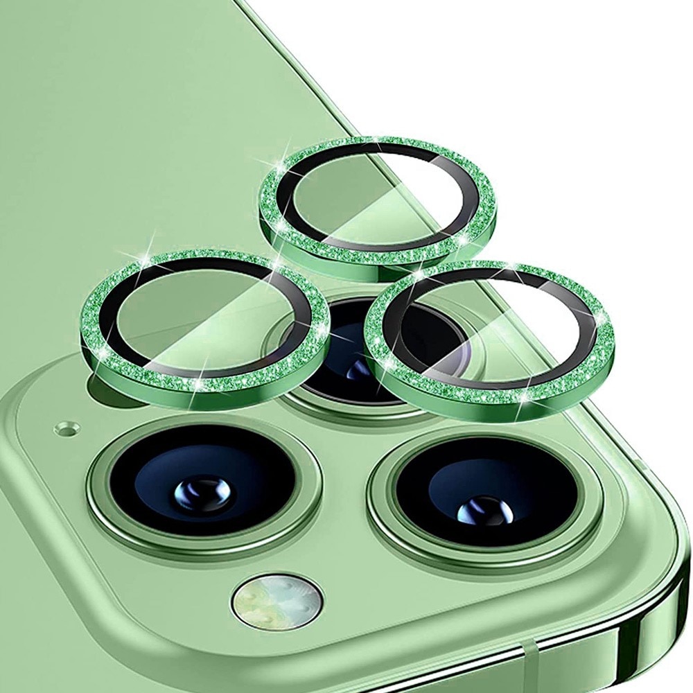 Glitter Linssinsuojus lasi+alumiiniseos iPhone 15 Pro Max vihreä