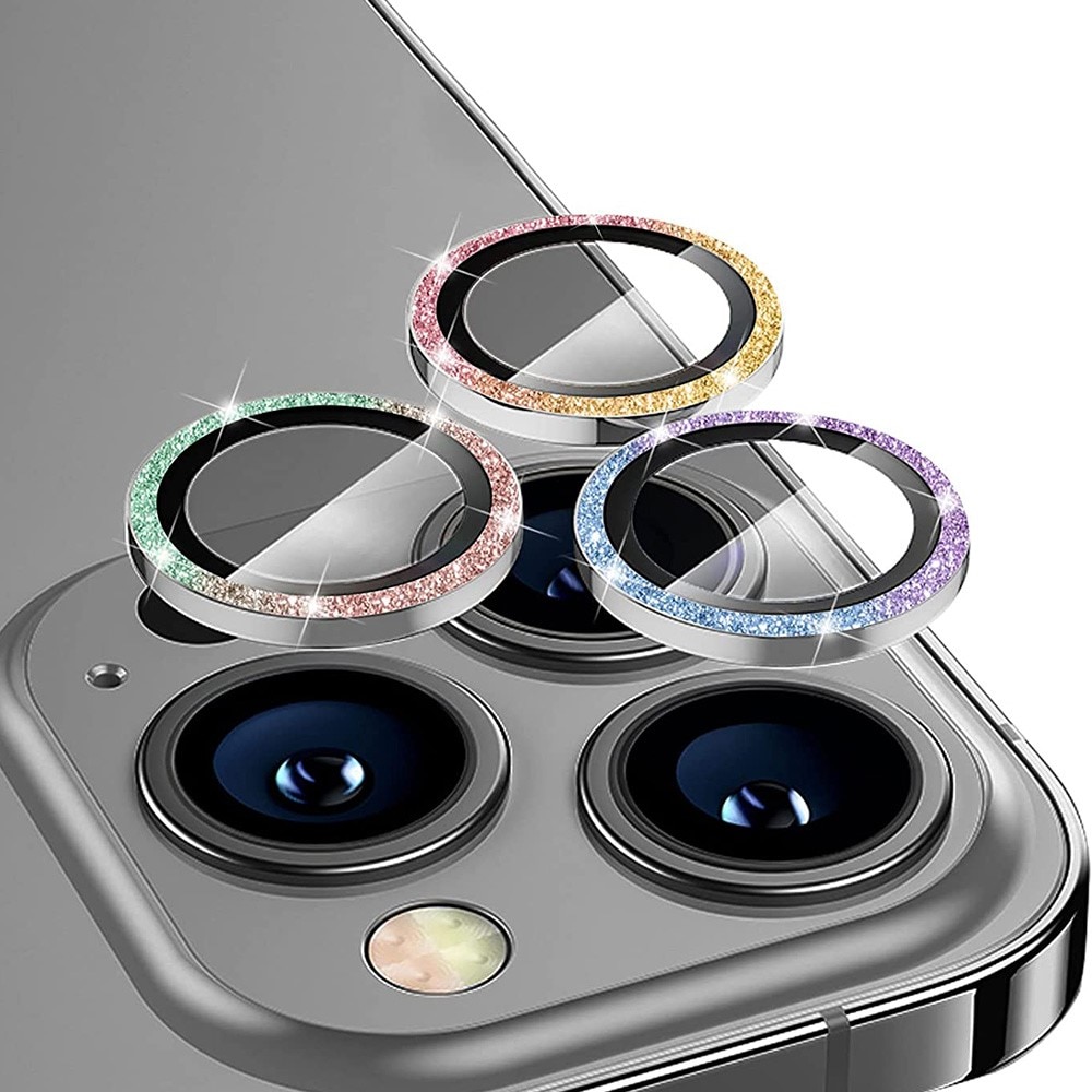 Glitter Linssinsuojus lasi+alumiiniseos iPhone 15 Pro Max sateenkaari
