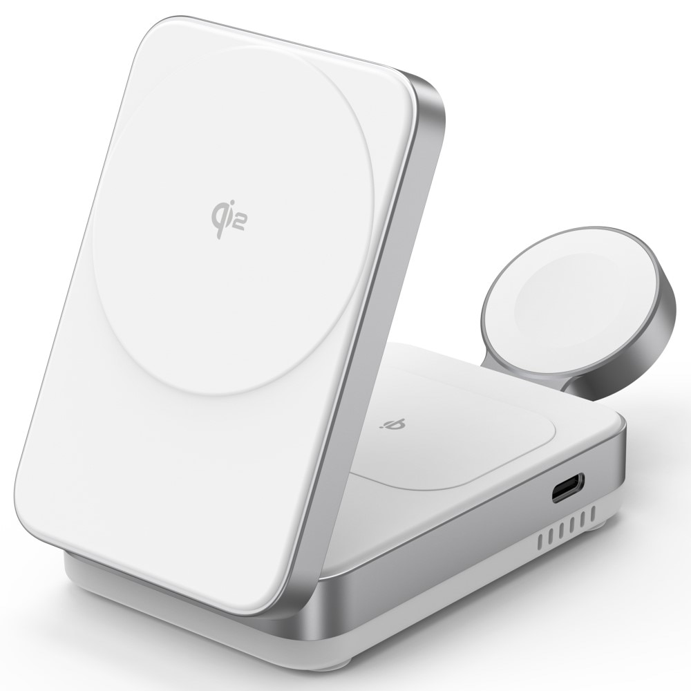 Compact 3-in-1 Qi2 Langaton Magneettinen Taittuva Latausasema Valkoinen