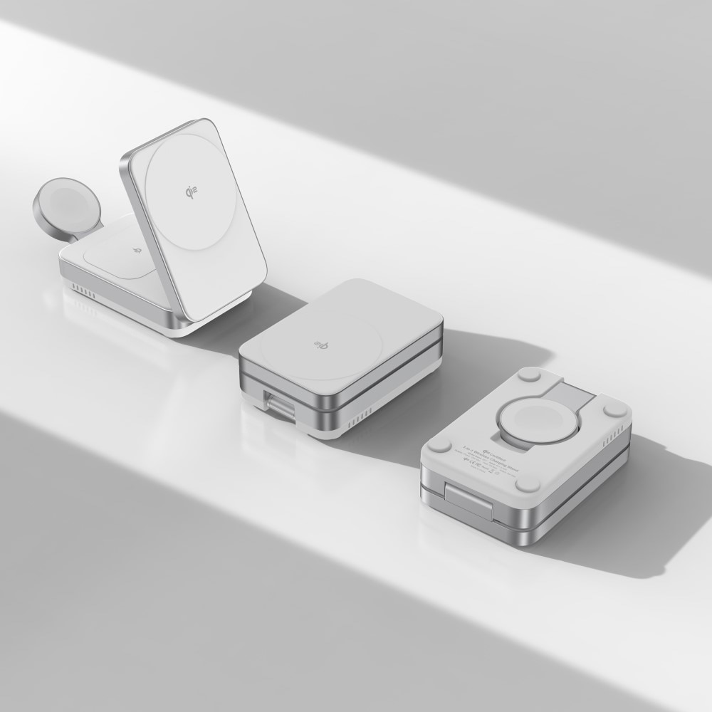 Compact 3-in-1 Qi2 Langaton Magneettinen Taittuva Latausasema Valkoinen