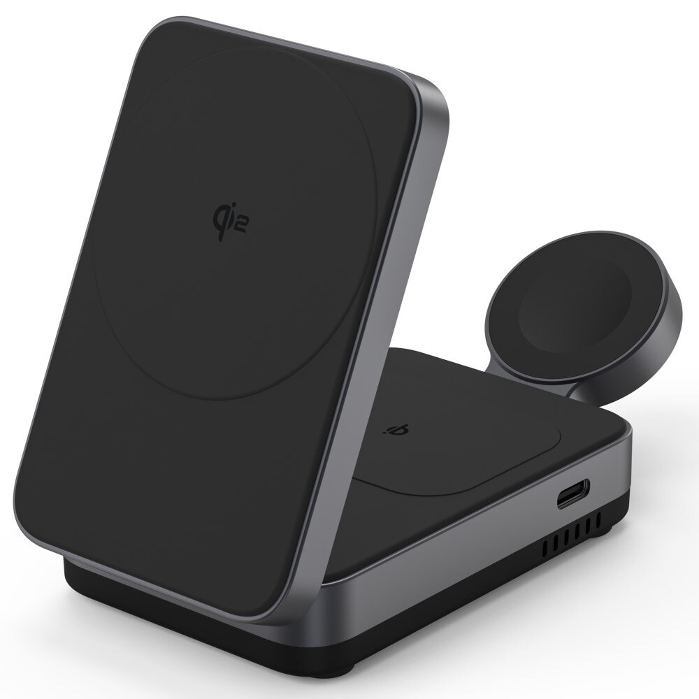 Compact 3-in-1 Qi2 Langaton Magneettinen Taittuva Latausasema Musta
