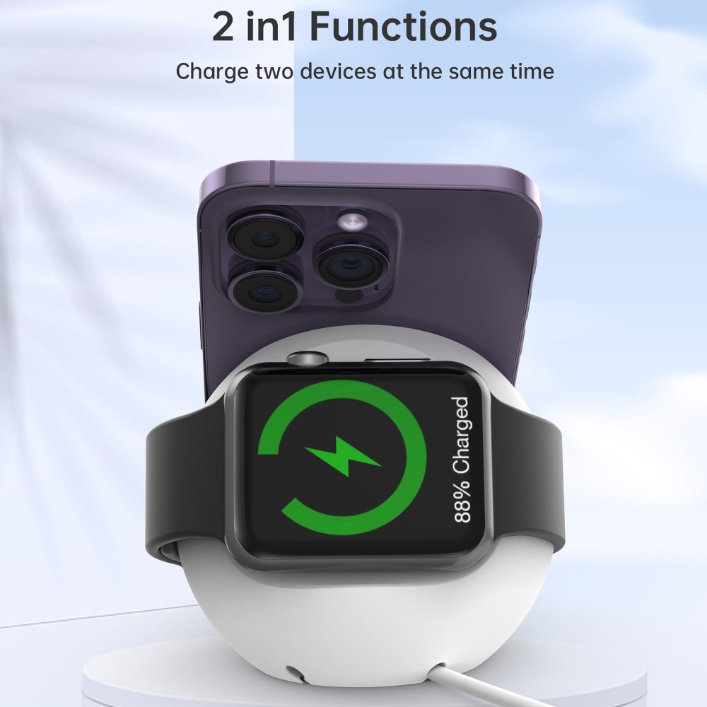 Pyöreä MagSafe + Apple Watch latausteline valkoinen