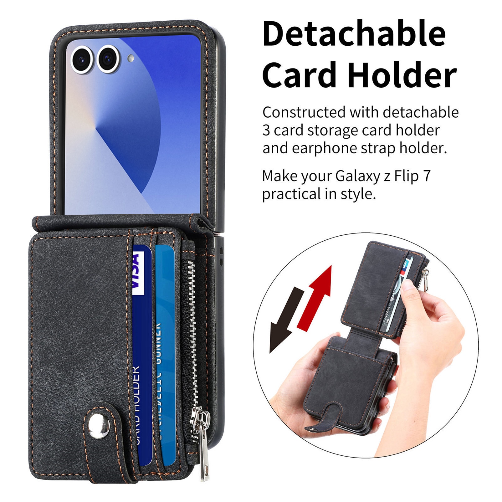 Suojakotelo Zipper Multi-slot Samsung Galaxy Z Flip 7 Musta