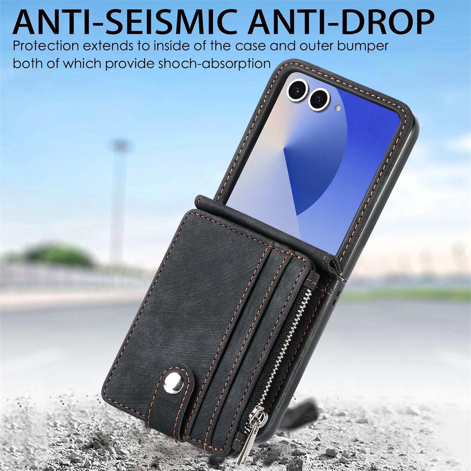 Suojakotelo Zipper Multi-slot Samsung Galaxy Z Flip 7 Musta