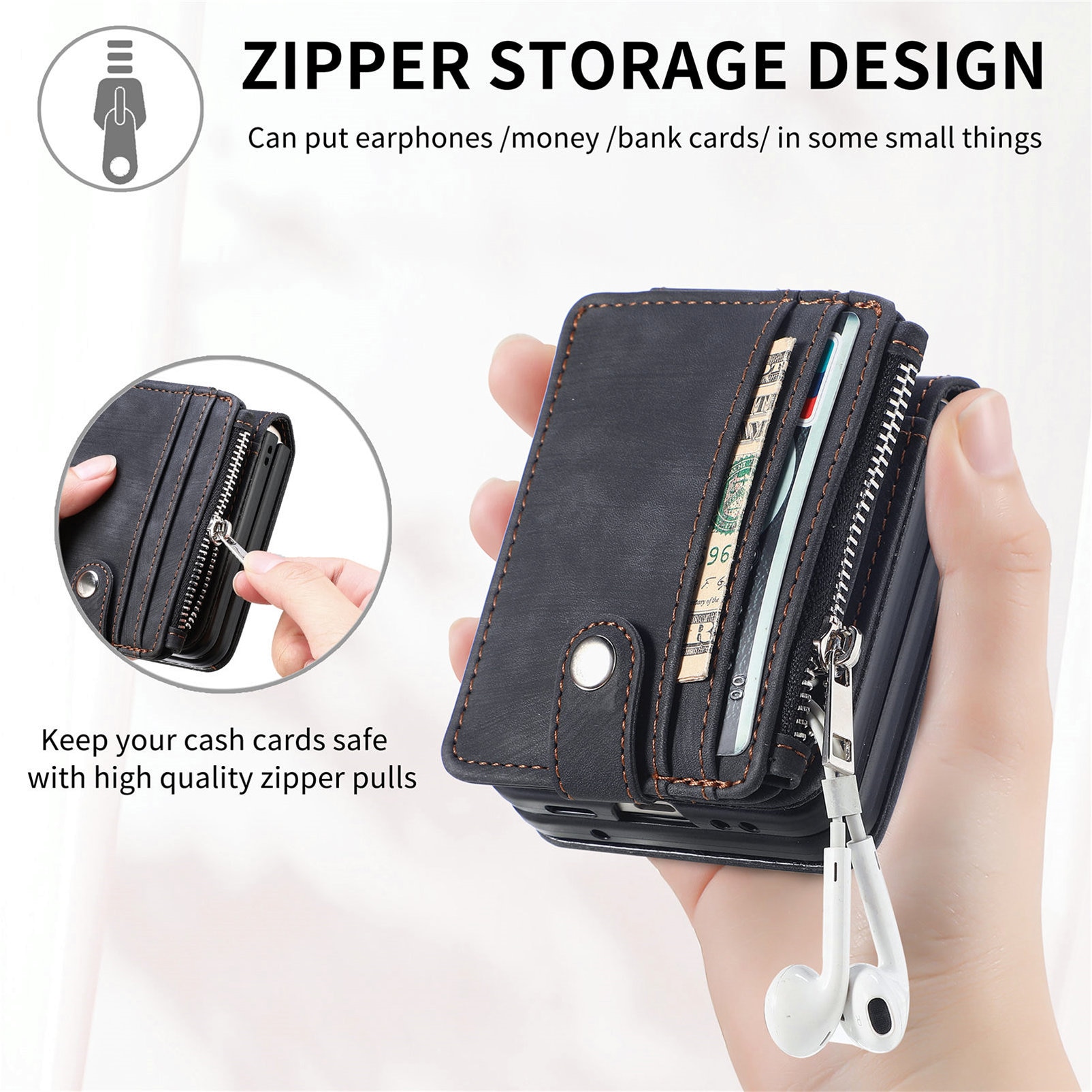 Suojakotelo Zipper Multi-slot Samsung Galaxy Z Flip 7 Musta