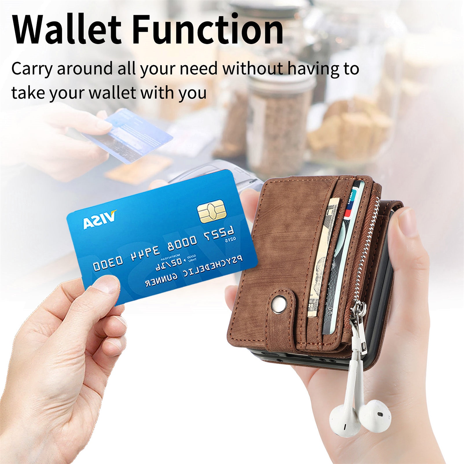 Suojakotelo Zipper Multi-slot Samsung Galaxy Z Flip 7 Ruskea