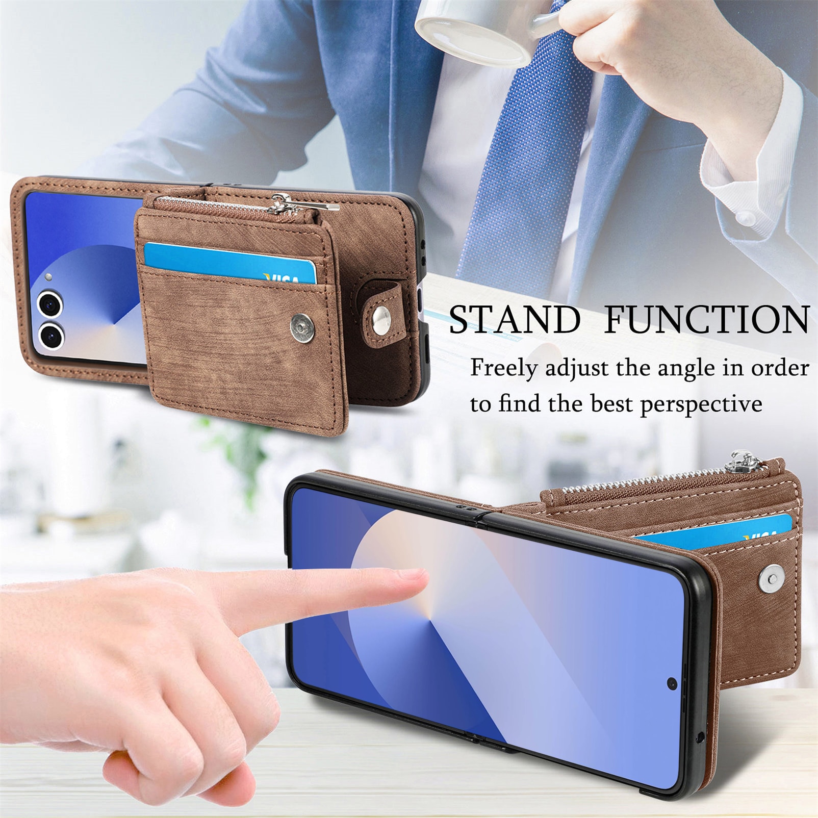 Suojakotelo Zipper Multi-slot Samsung Galaxy Z Flip 7 Ruskea
