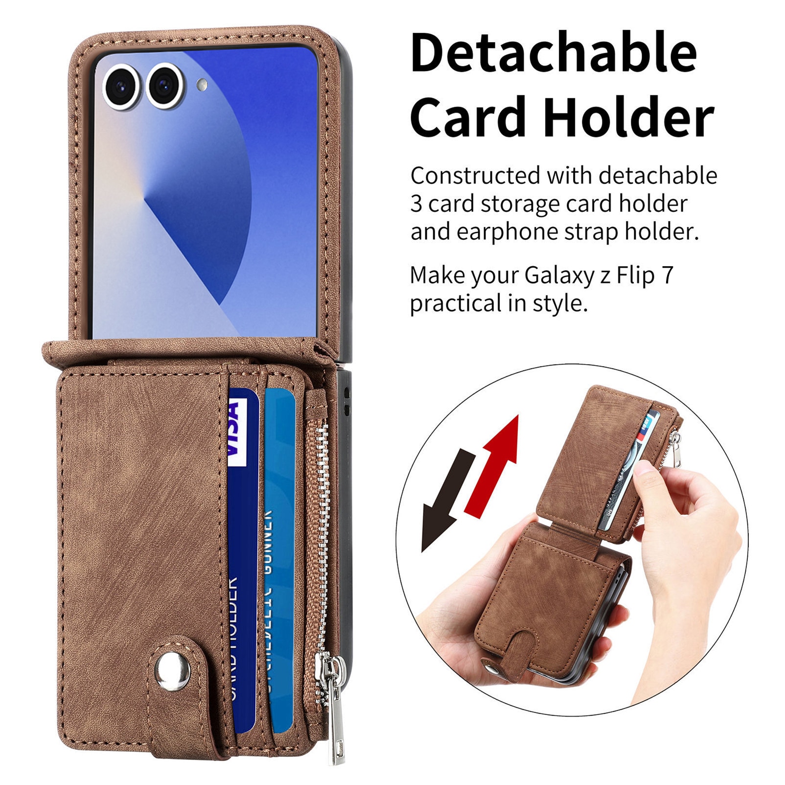 Suojakotelo Zipper Multi-slot Samsung Galaxy Z Flip 7 Ruskea