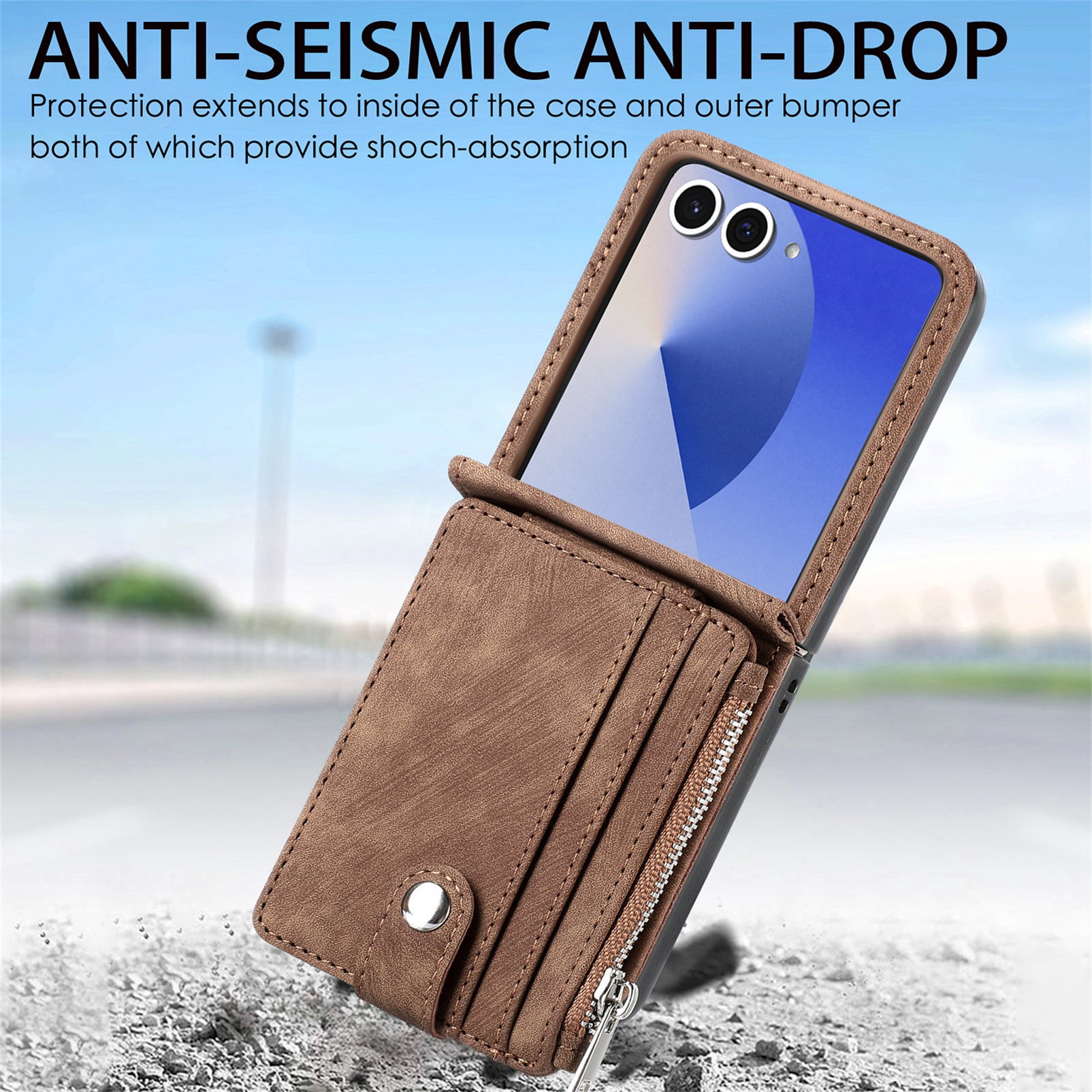 Suojakotelo Zipper Multi-slot Samsung Galaxy Z Flip 7 Ruskea
