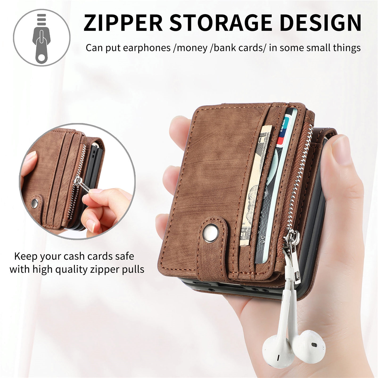 Suojakotelo Zipper Multi-slot Samsung Galaxy Z Flip 7 Ruskea