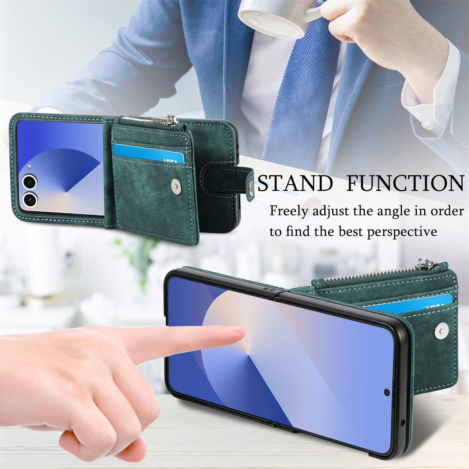 Suojakotelo Zipper Multi-slot Samsung Galaxy Z Flip 7 Vihreä