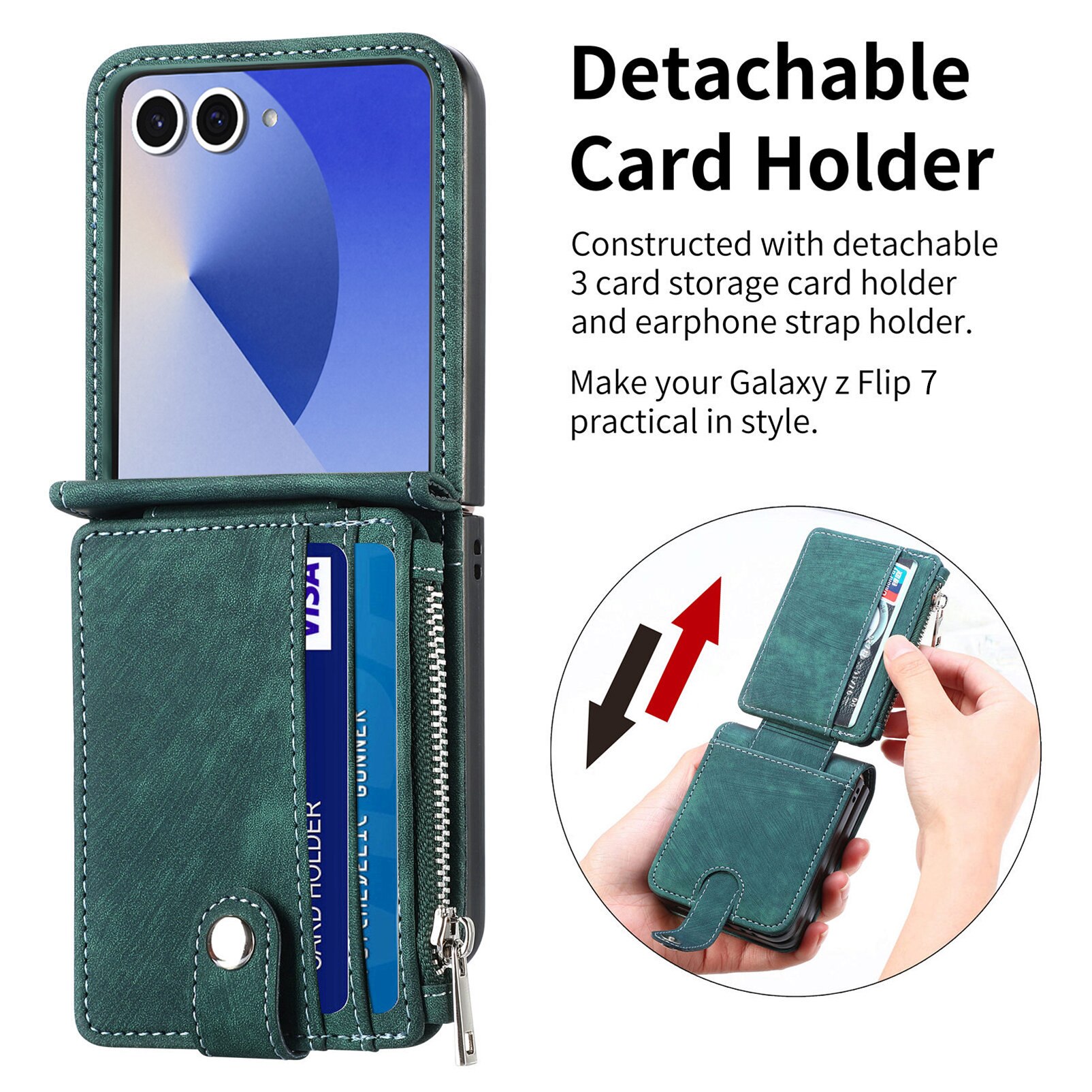 Suojakotelo Zipper Multi-slot Samsung Galaxy Z Flip 7 Vihreä