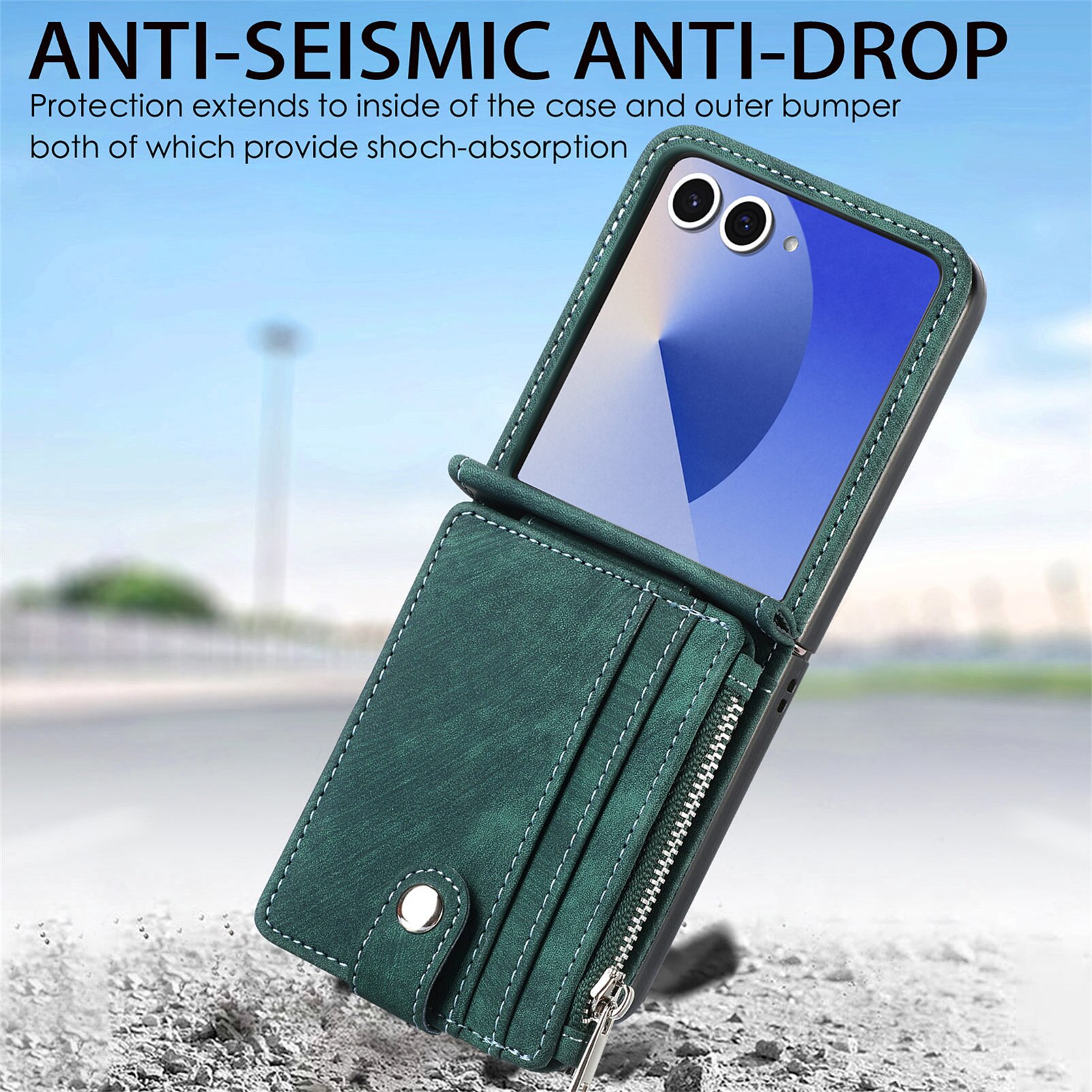 Suojakotelo Zipper Multi-slot Samsung Galaxy Z Flip 7 Vihreä