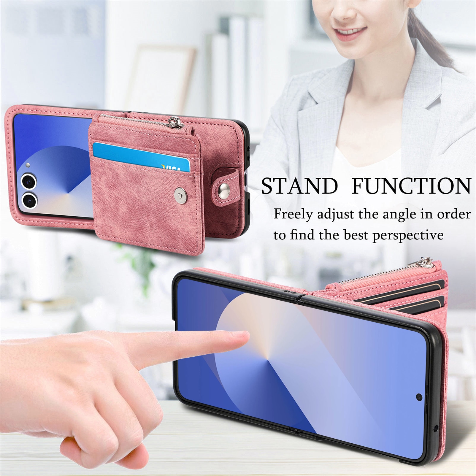 Suojakotelo Zipper Multi-slot Samsung Galaxy Z Flip 7 Vaaleanpunainen