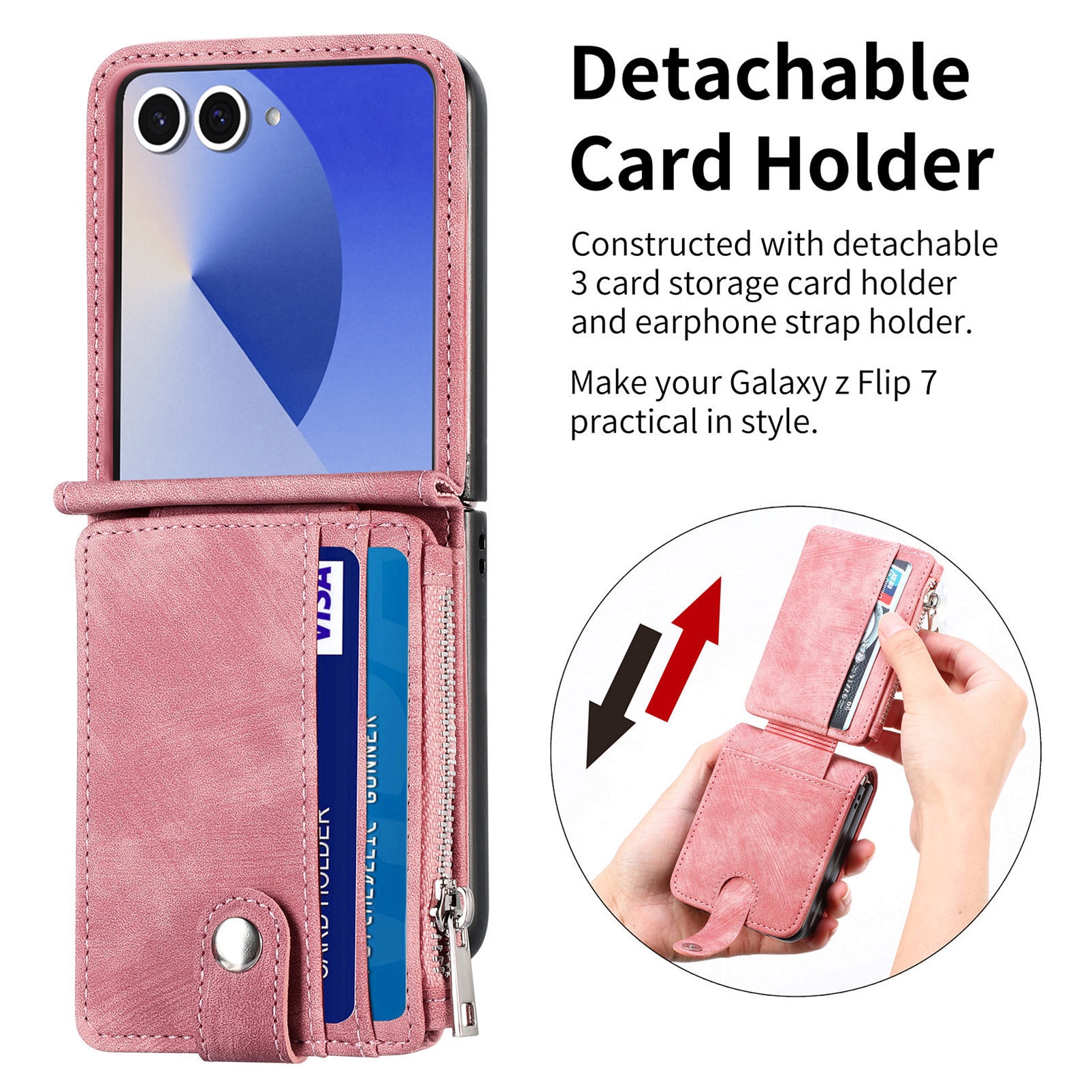 Suojakotelo Zipper Multi-slot Samsung Galaxy Z Flip 7 Vaaleanpunainen