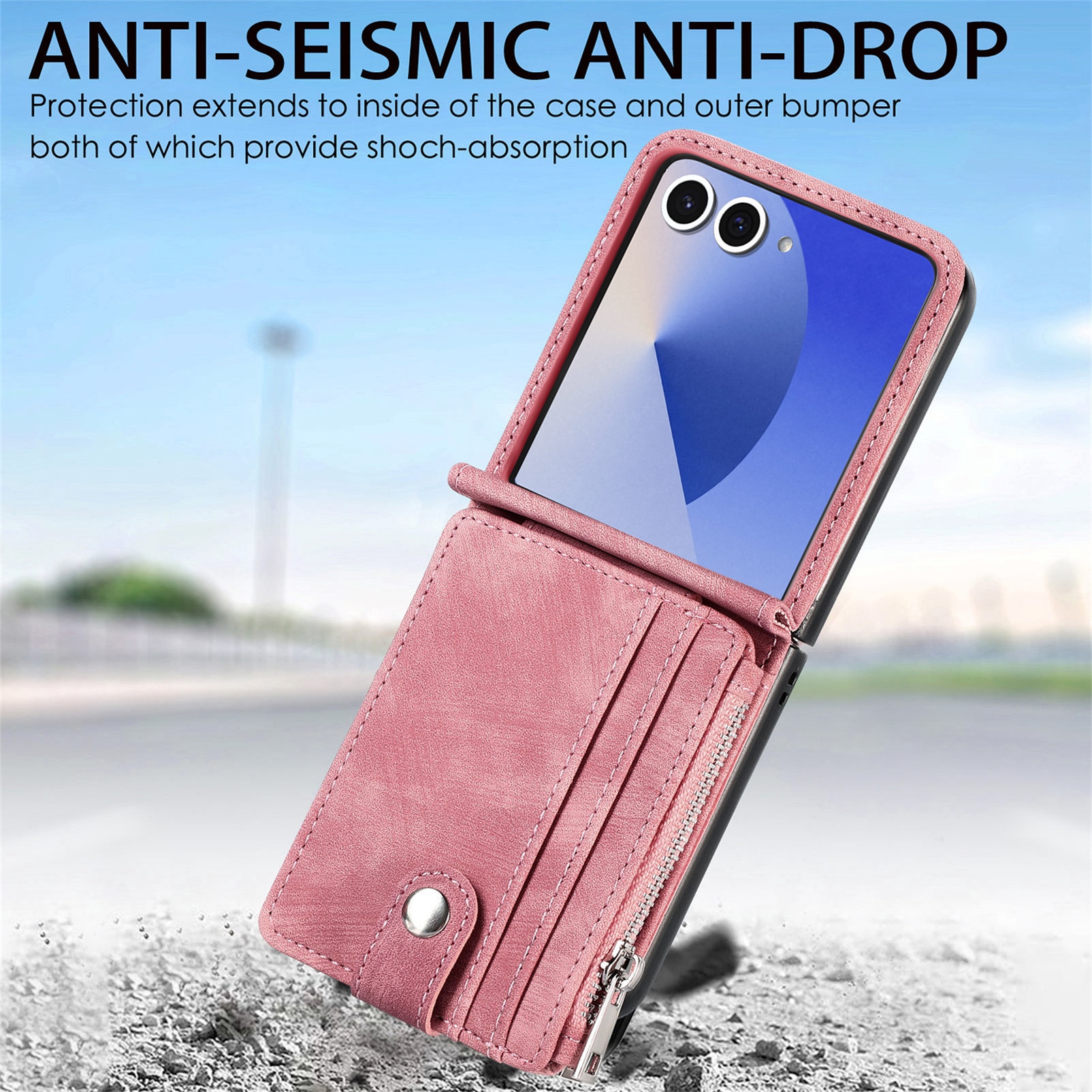 Suojakotelo Zipper Multi-slot Samsung Galaxy Z Flip 7 Vaaleanpunainen