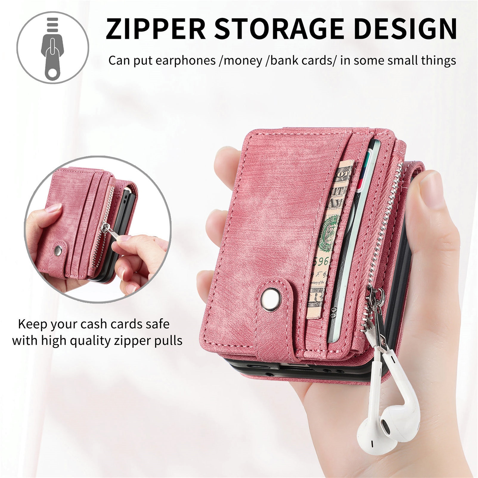 Suojakotelo Zipper Multi-slot Samsung Galaxy Z Flip 7 Vaaleanpunainen
