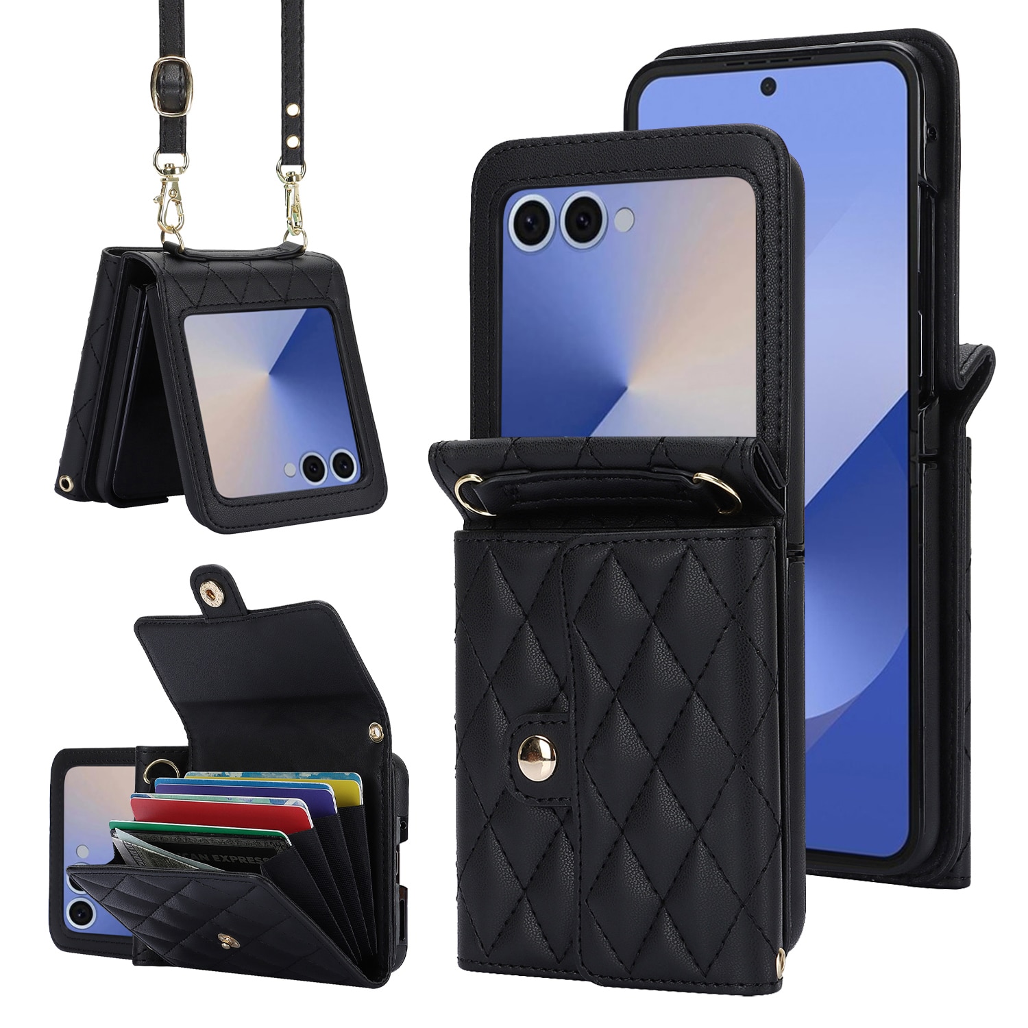 RFID-blocking Lompakkolaukku Samsung Galaxy Z Flip 7 Quilted Musta