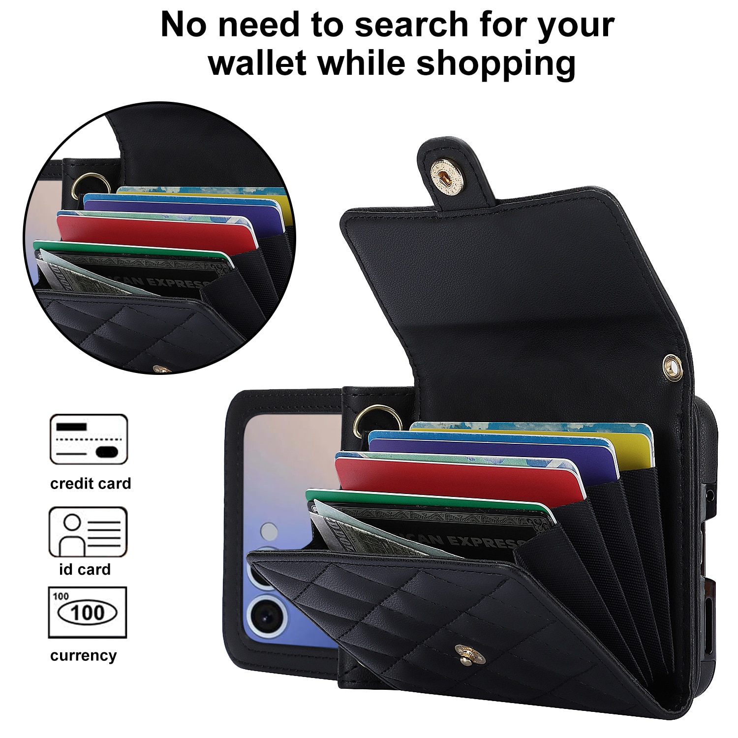 RFID-blocking Lompakkolaukku Samsung Galaxy Z Flip 7 Quilted Musta