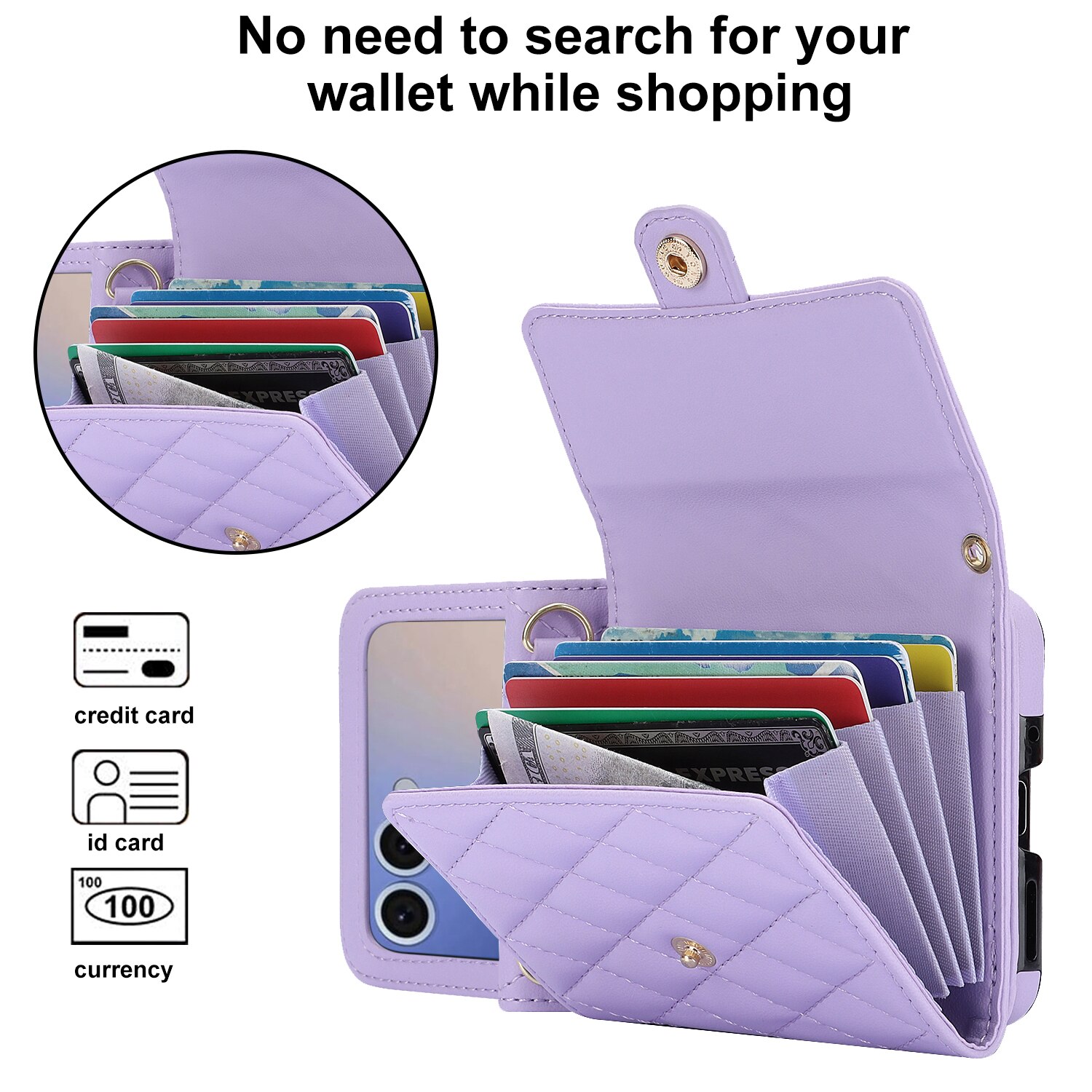 RFID-blocking Lompakkolaukku Samsung Galaxy Z Flip 7 Quilted Liila
