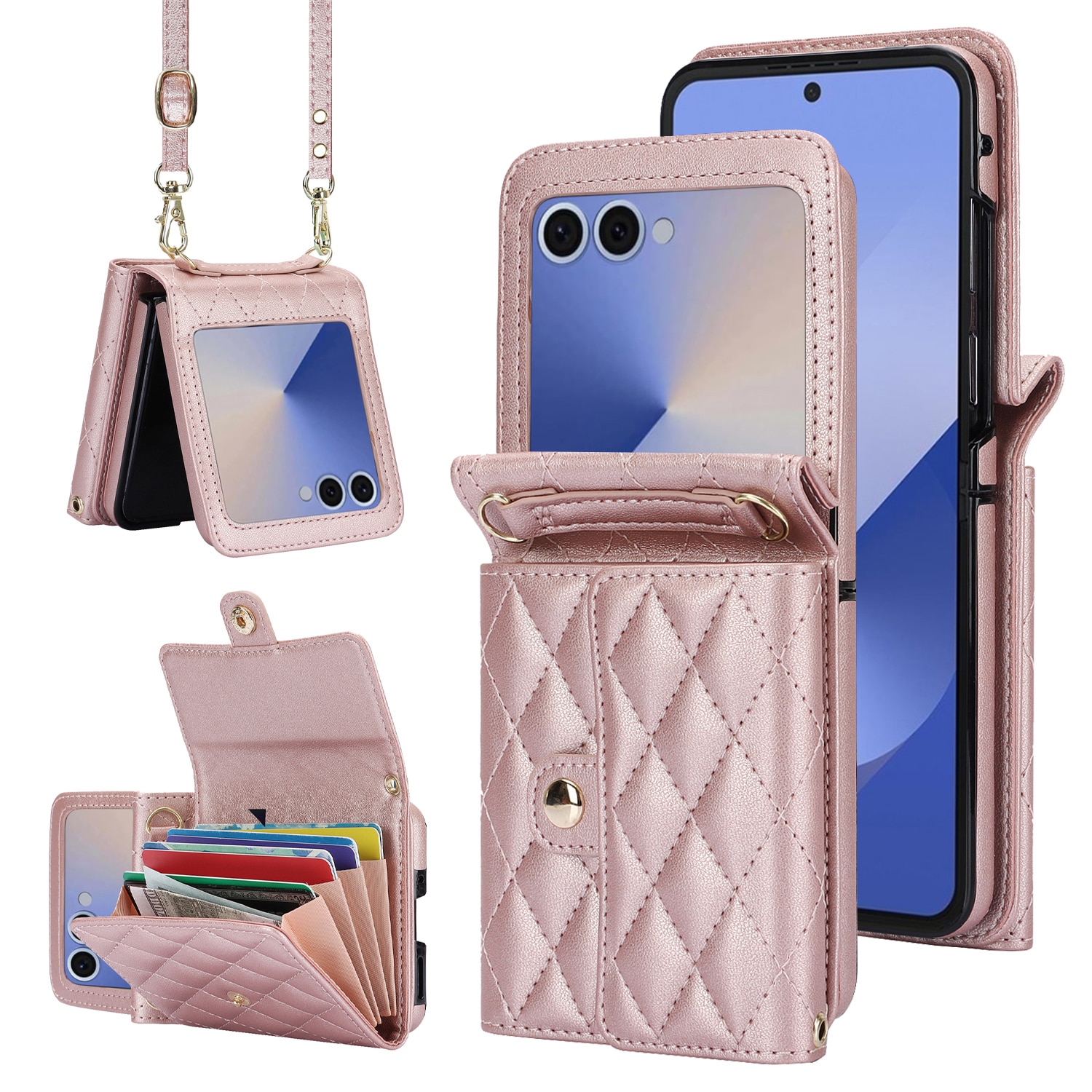 RFID-blocking Lompakkolaukku Samsung Galaxy Z Flip 7 Quilted Ruusukulta