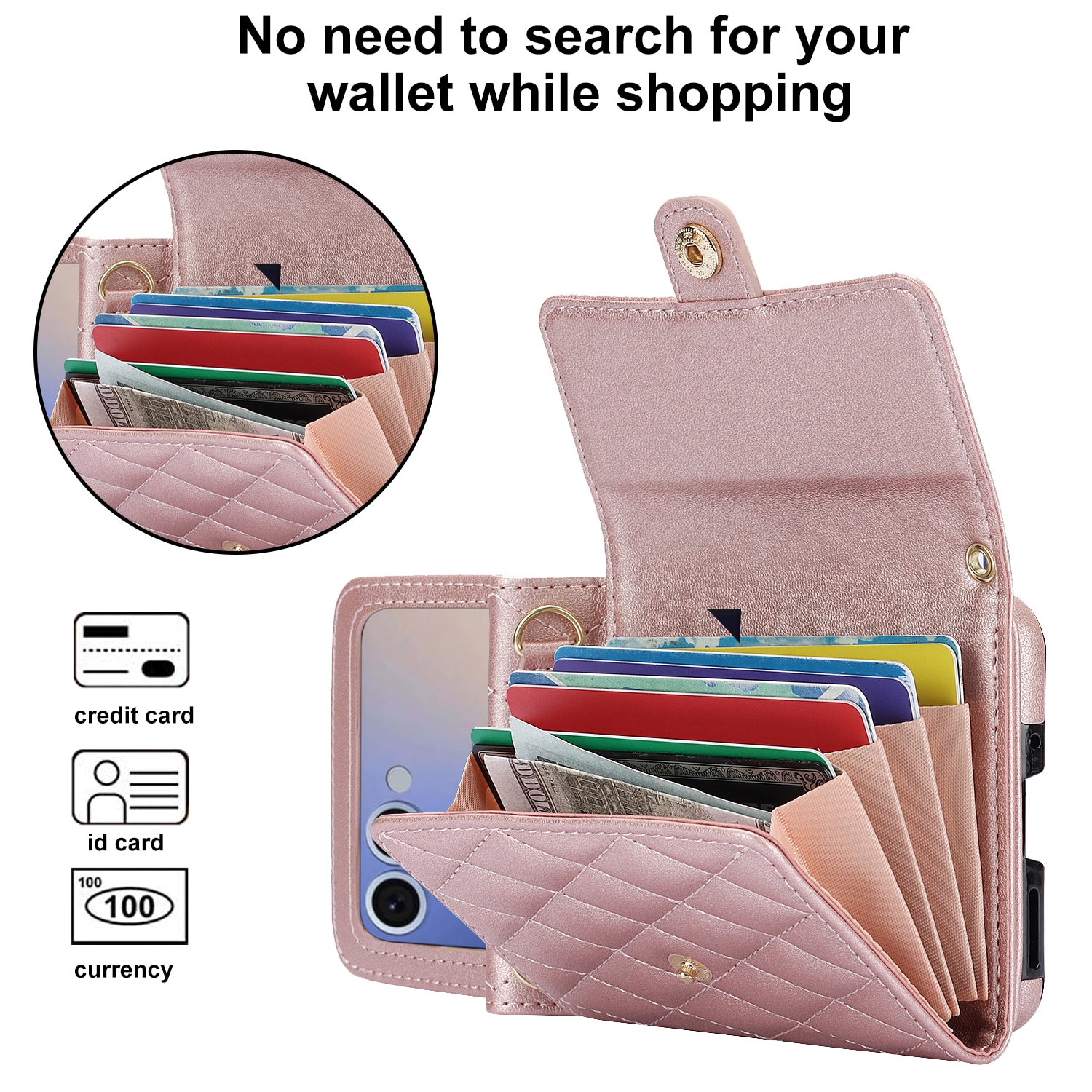 RFID-blocking Lompakkolaukku Samsung Galaxy Z Flip 7 Quilted Ruusukulta