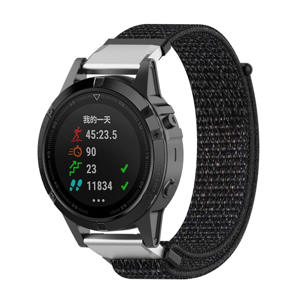 Nailonranneke Garmin Fenix 5/5 Plus/6/6 Pro/7 musta/hopea