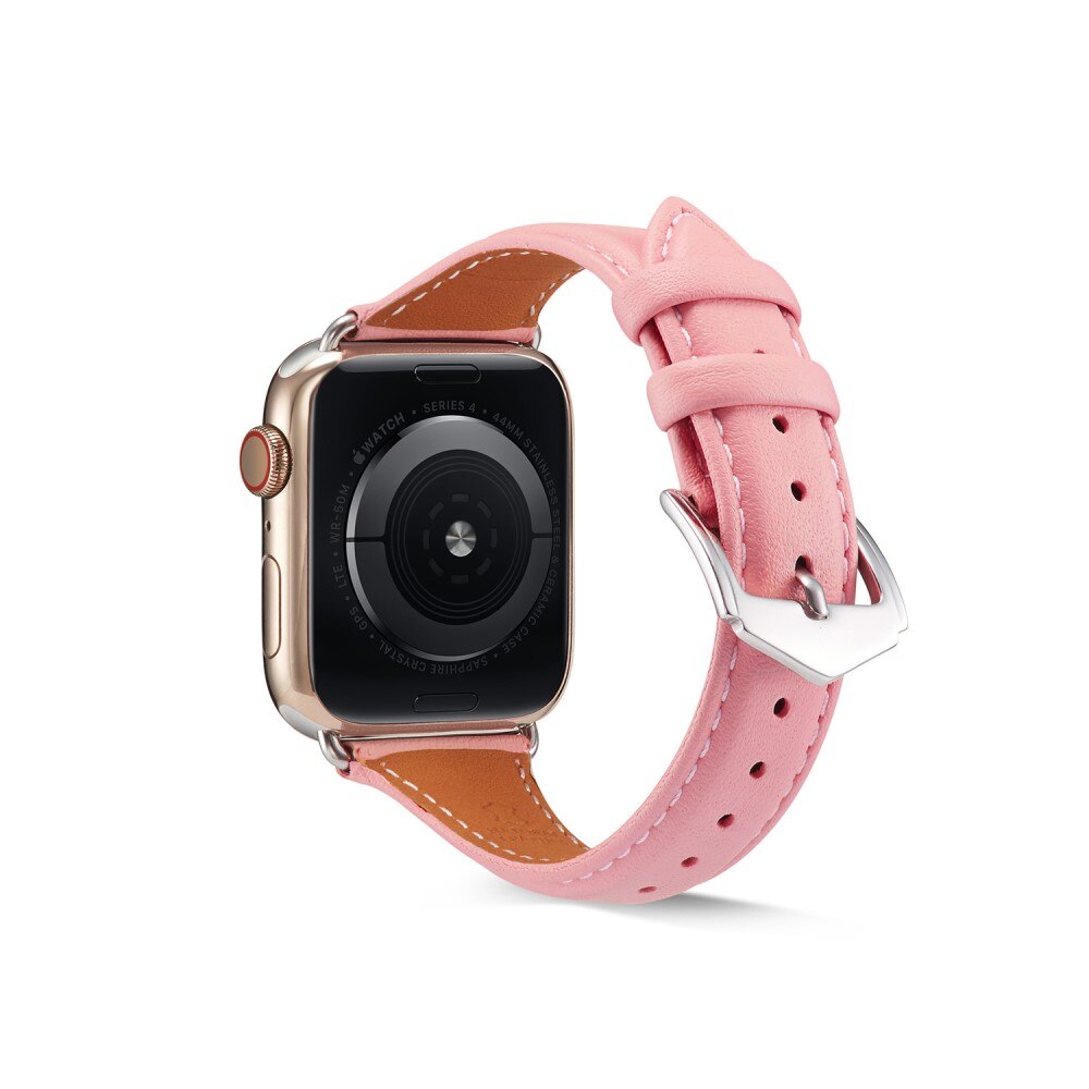 Slim Nahkaranneke Apple Watch Series 8 45mm Vaaleanpunainen