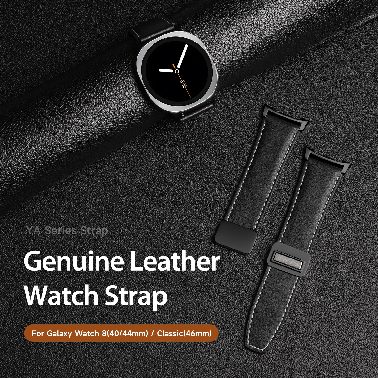 Nahkaranneke Samsung Galaxy Watch 8 Classic Musta