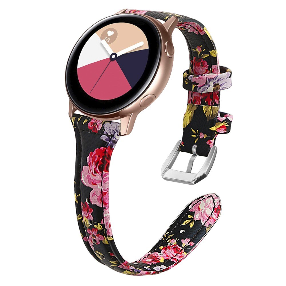 Slim Nahkaranneke Galaxy Watch 4 40/42/44/46 mm musta kukat