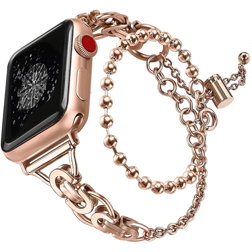 Apple Watch 42/44/45 mm Metalli rannekoru helmillä ruusukulta