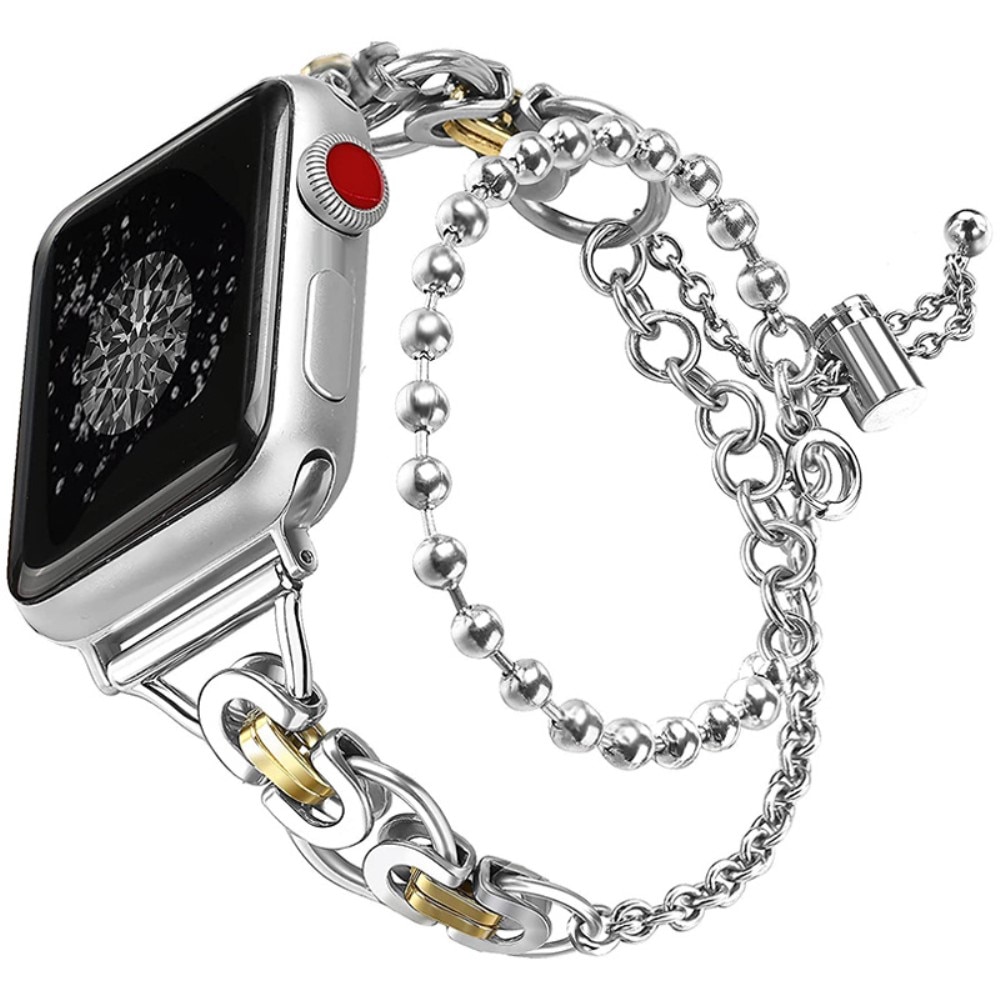 Apple Watch 42/44/45 mm Metalli rannekoru helmillä hopea/kulta
