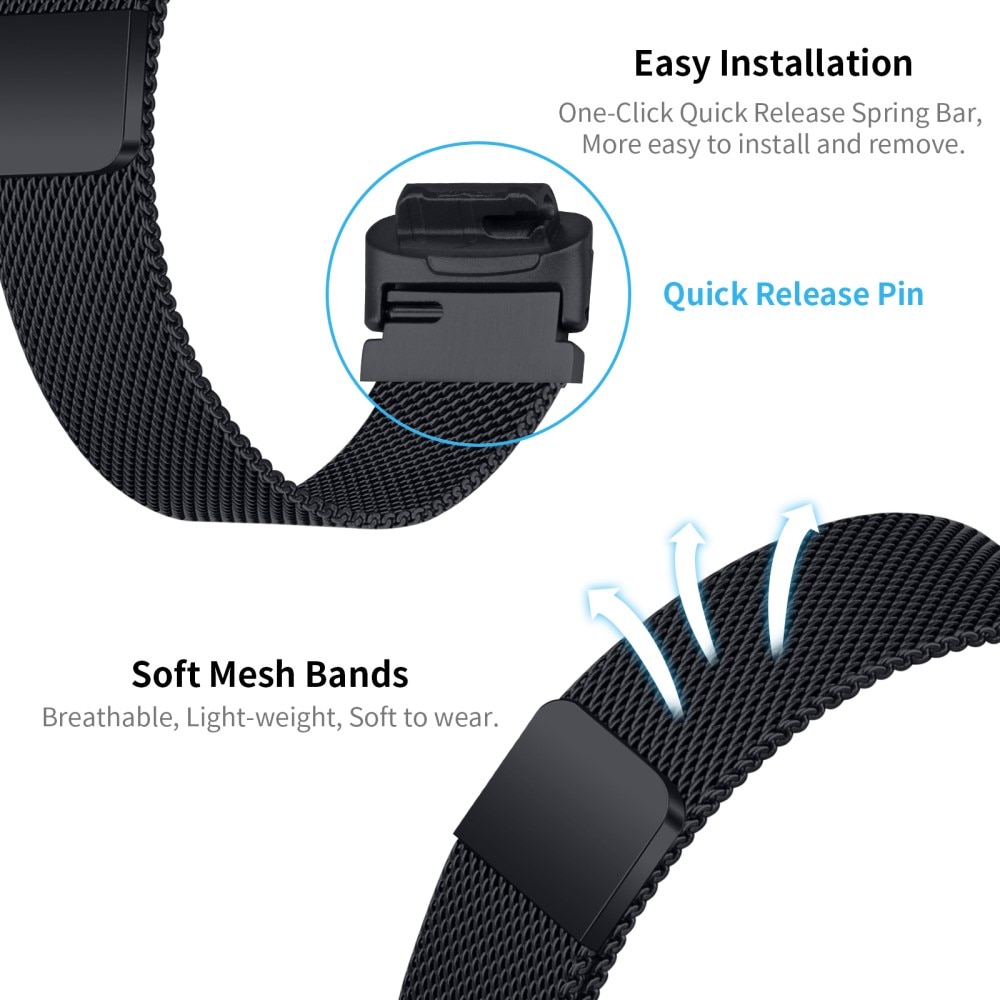 Ranneke Milanese Fitbit Inspire 3 Musta