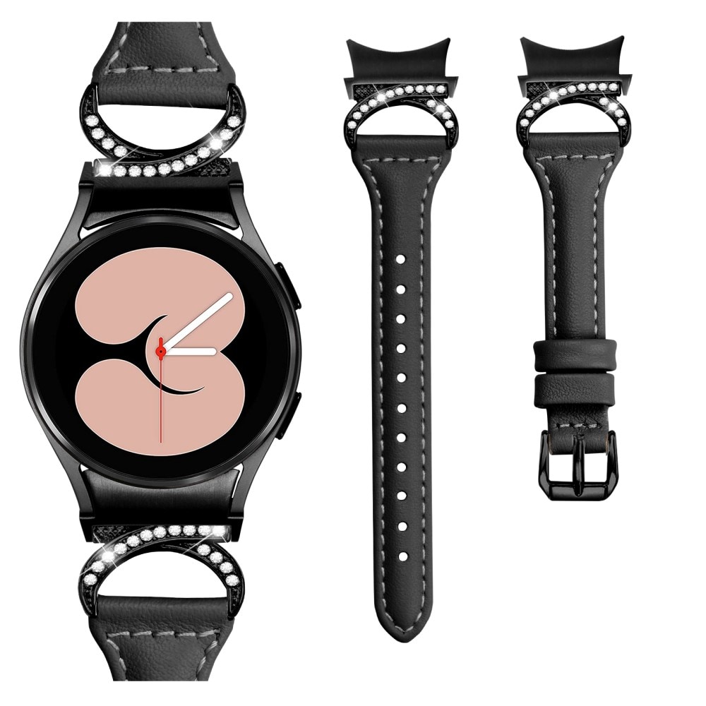 Full fit Rhinestone Nahkaranneke Samsung Galaxy Watch 5 44mm musta