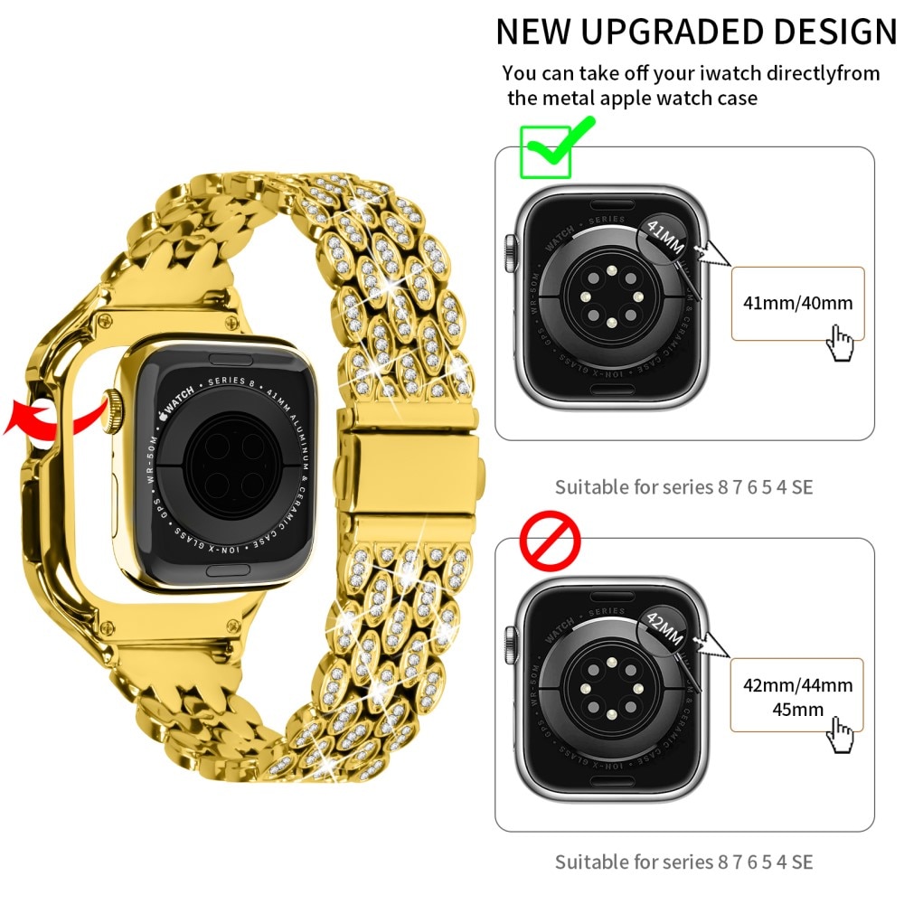 Kuori + Metalliranneke Rhinestone Apple Watch 41mm Series 8 kulta