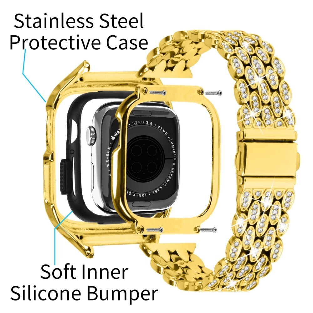 Kuori + Metalliranneke Rhinestone Apple Watch 41mm Series 9 kulta