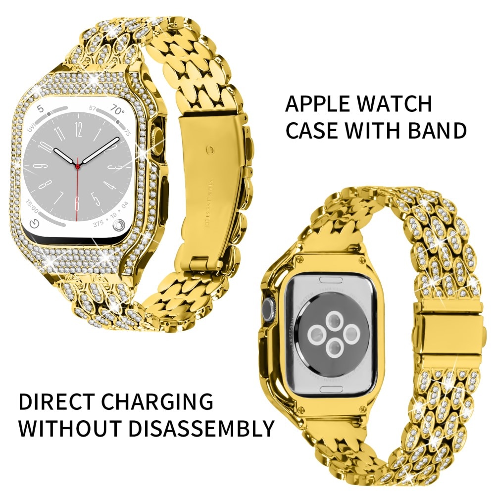 Kuori + Metalliranneke Rhinestone Apple Watch 41mm Series 8 kulta