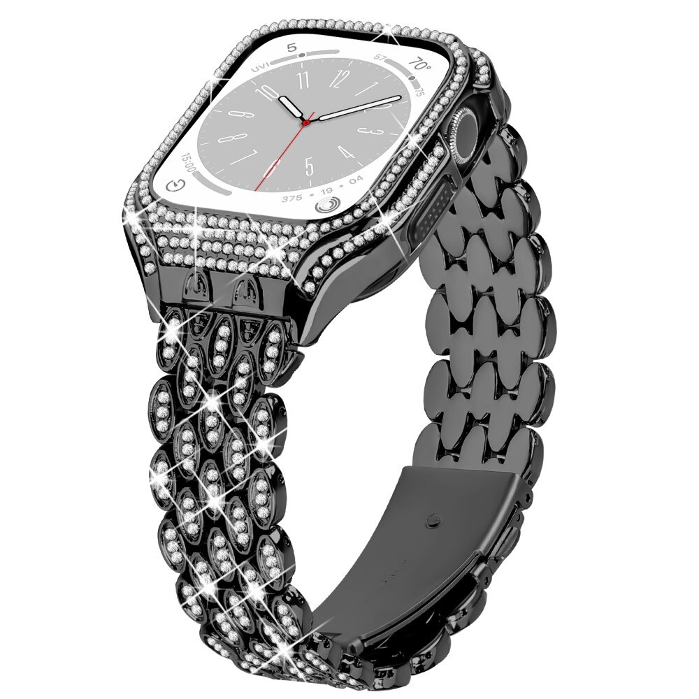 Kuori + Metalliranneke Rhinestone Apple Watch 41mm Series 8 musta