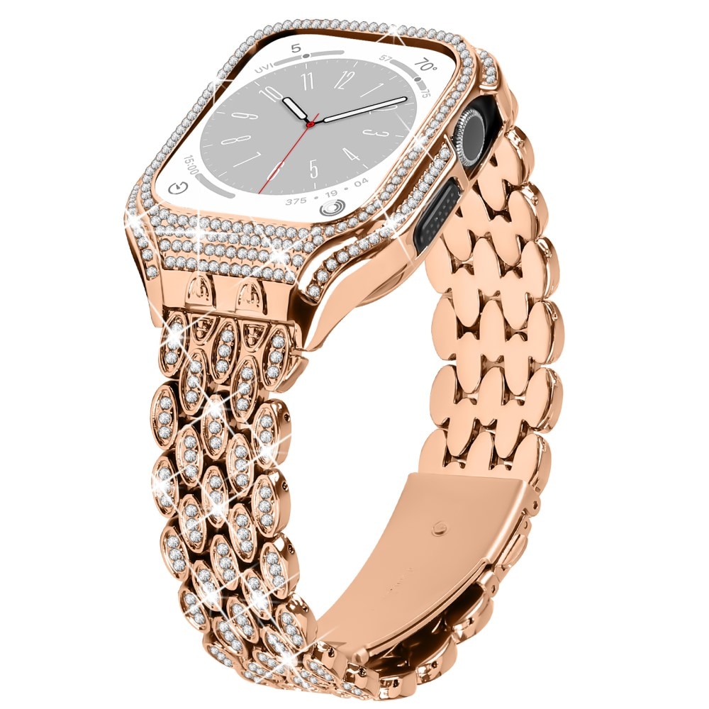 Kuori + Metalliranneke Rhinestone Apple Watch 41mm Series 7 ruusukulta