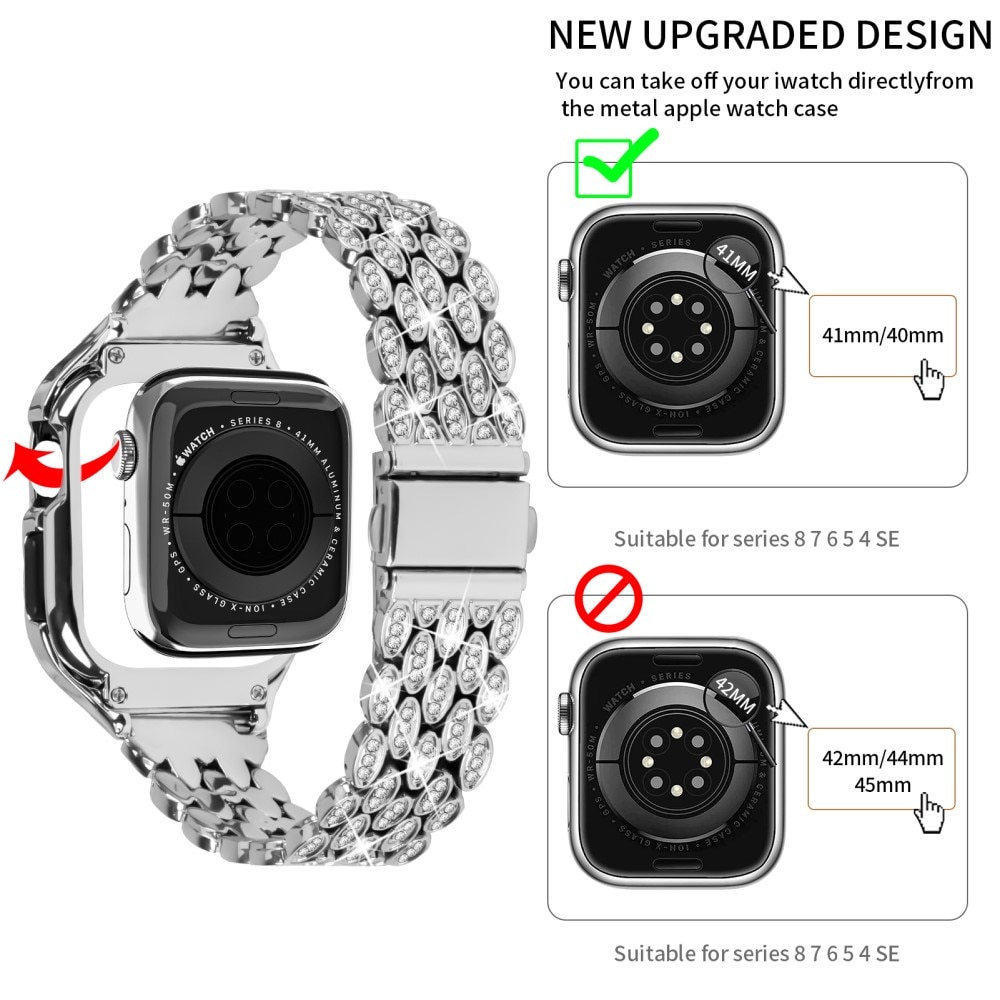 Kuori + Metalliranneke Rhinestone Apple Watch 41mm Series 9 hopea