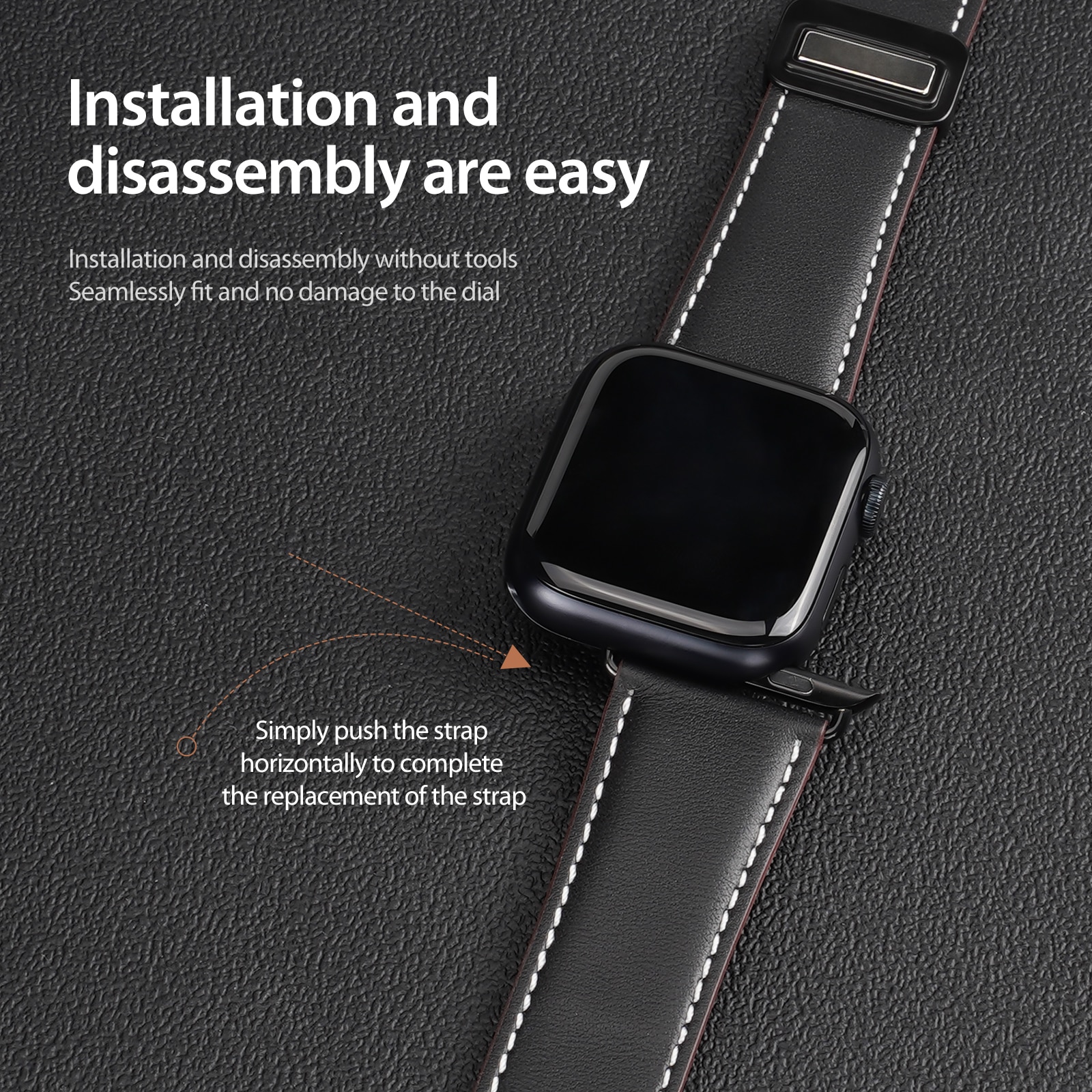 Nahkaranneke Apple Watch Series 11 42mm Musta