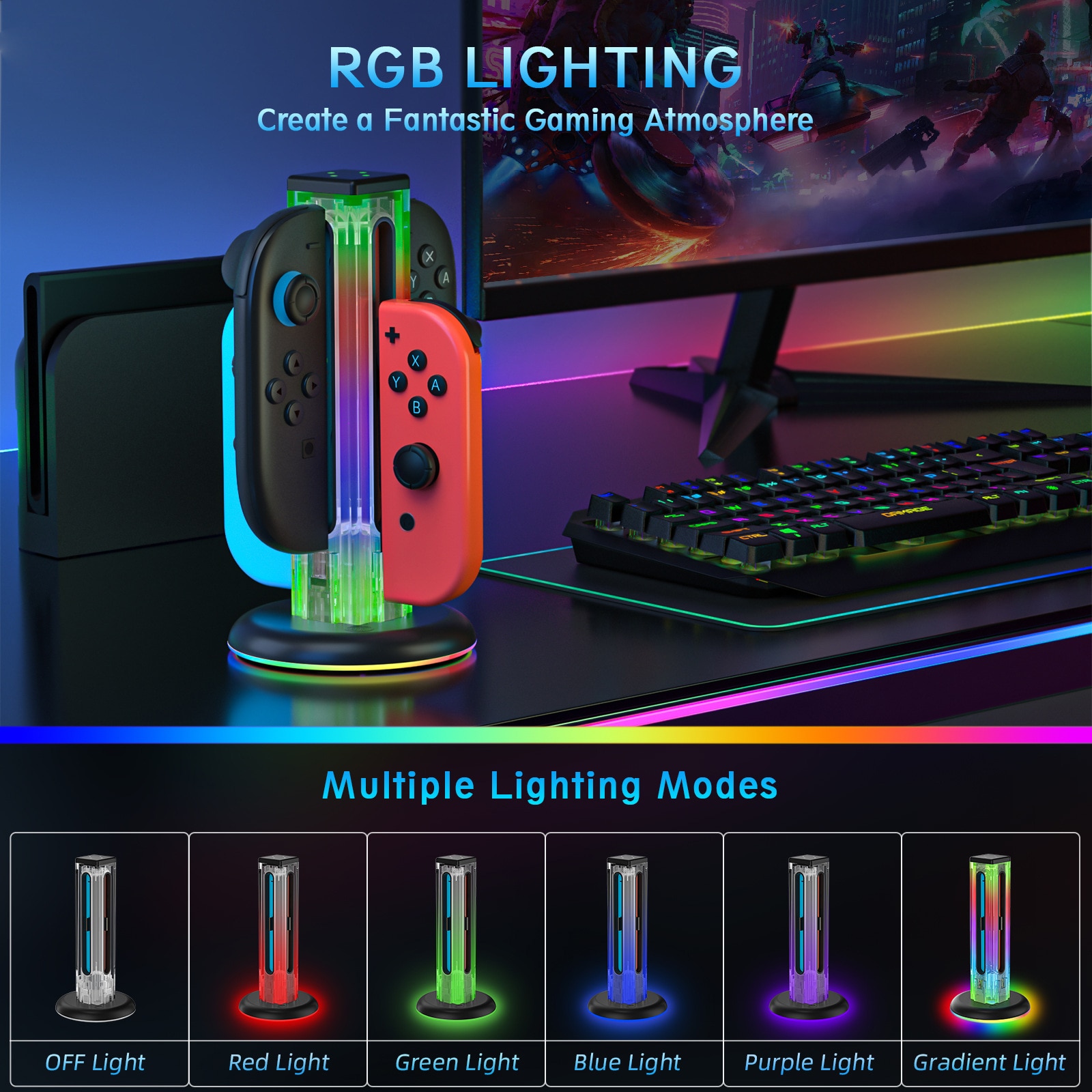 Joy-Con Latausteline RGB-valaistuksella Nintendo Switch 2 Musta